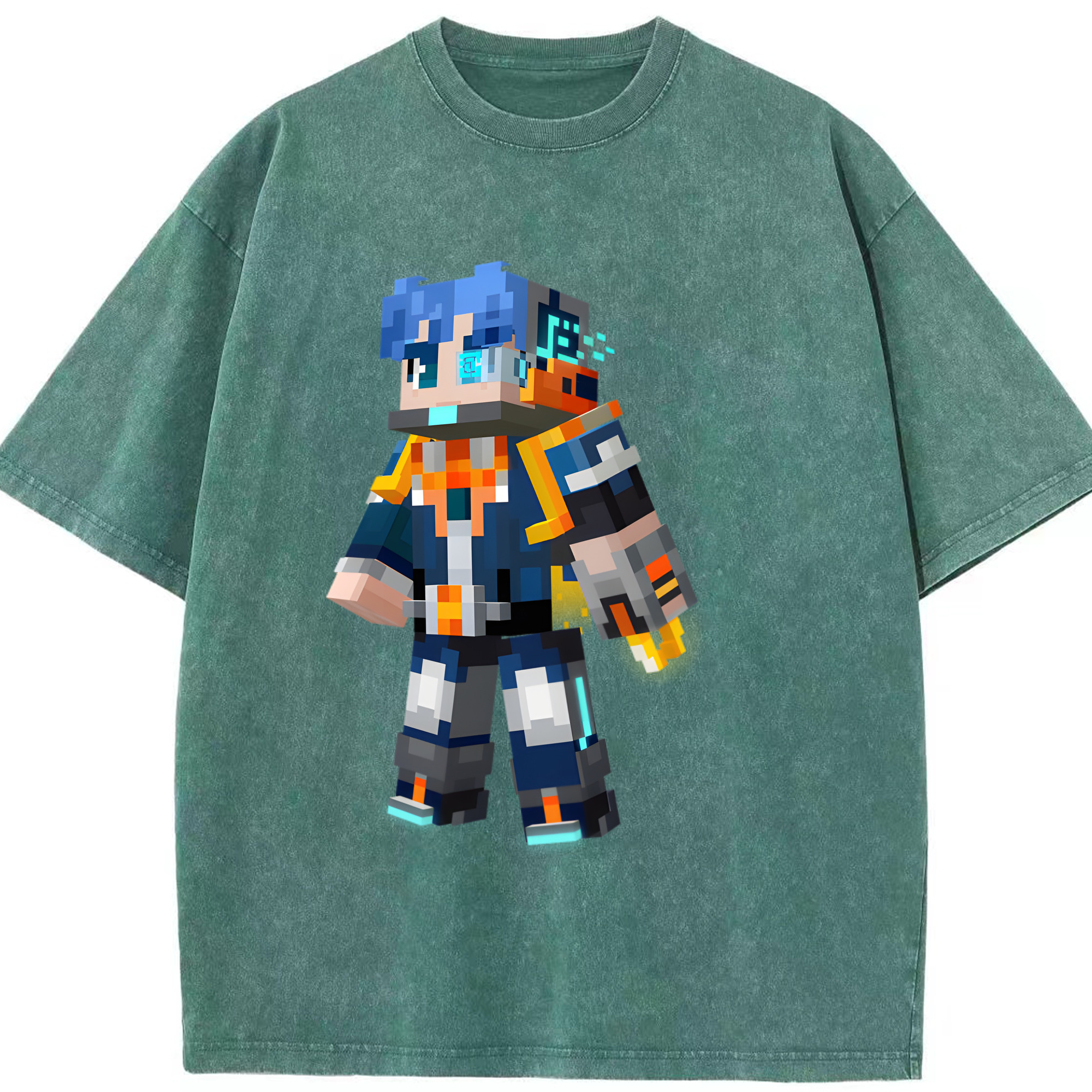 （画像用） マインクラフト ブロックの世界 Minecraft MC Block world 綿100% ヴィンテージ風 半袖Tシャツ（フロントプリント）